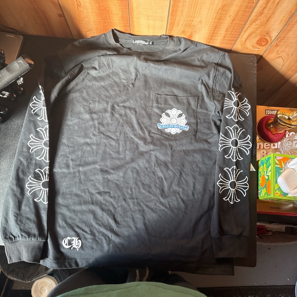 Black Chrome Long-Sleeve Graphic Pocket Tee -
